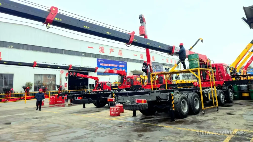Truck mounted crane functional testing before shipment