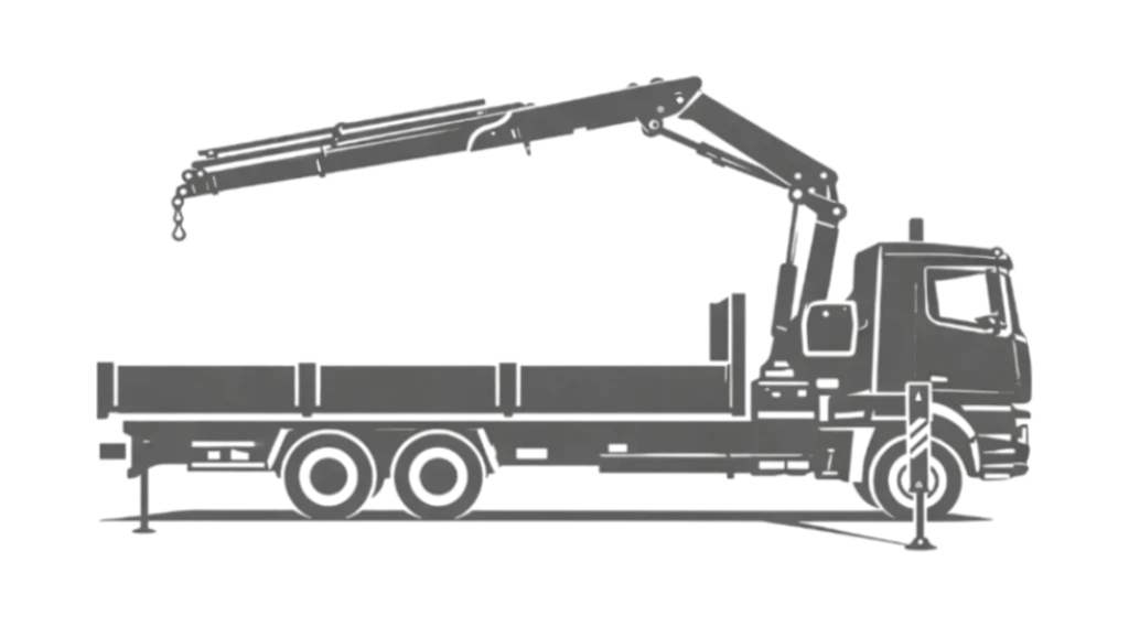 Knuckle boom truck-mounted crane illustration (side view) for flexible lifting in tight spaces.