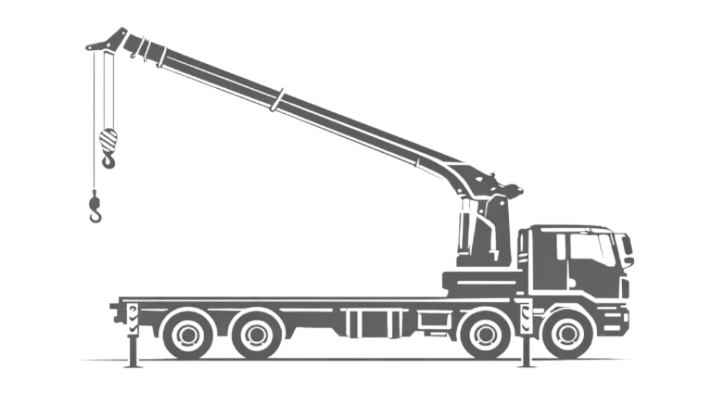 Straight boom truck-mounted crane illustration (side view) for long-reach lifting.